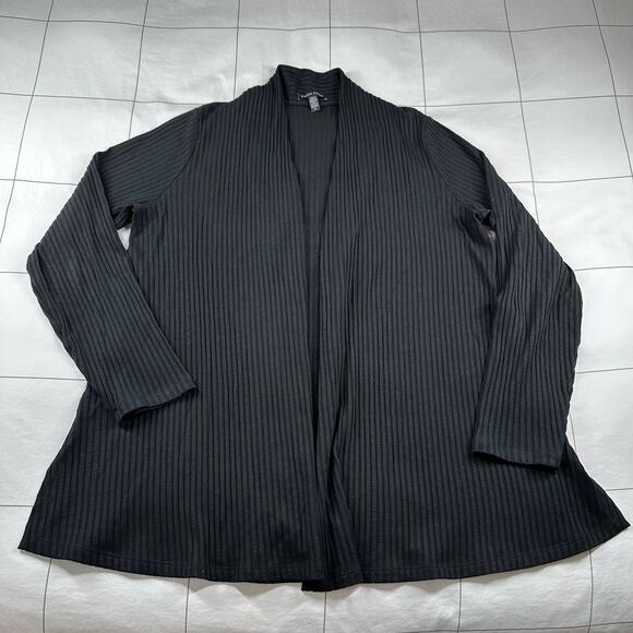 Eileen Fisher Sweater Womens Small Black Ribbed Knit Open Cardigan Long Sleeve - Picture 1 of 6